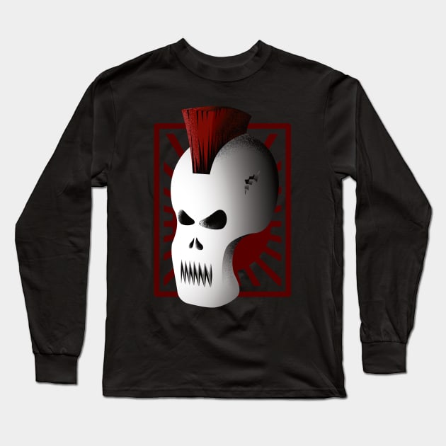 Punk Skull with Red Mohawk | Metal Skull Mask Long Sleeve T-Shirt by dkdesigns27